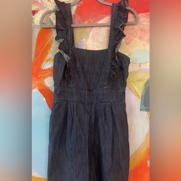 Ella Moss Denim - Ella Moss Jumpsuit Size 28 Dark Wash Wide Leg Denim Overall Ruffle Accent Cotton